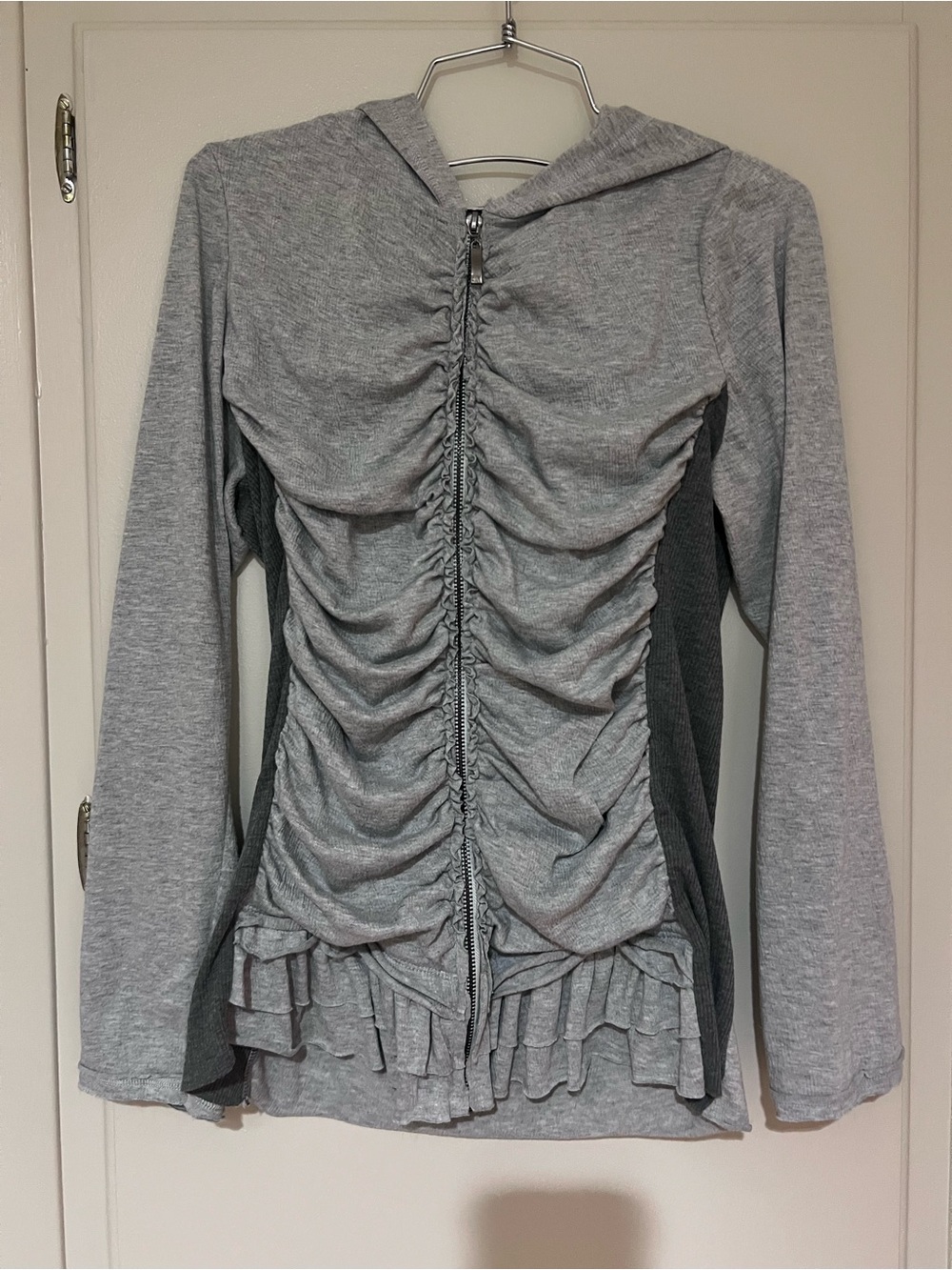 Mystree medium Gray Ruched Zip-Up Hoodie